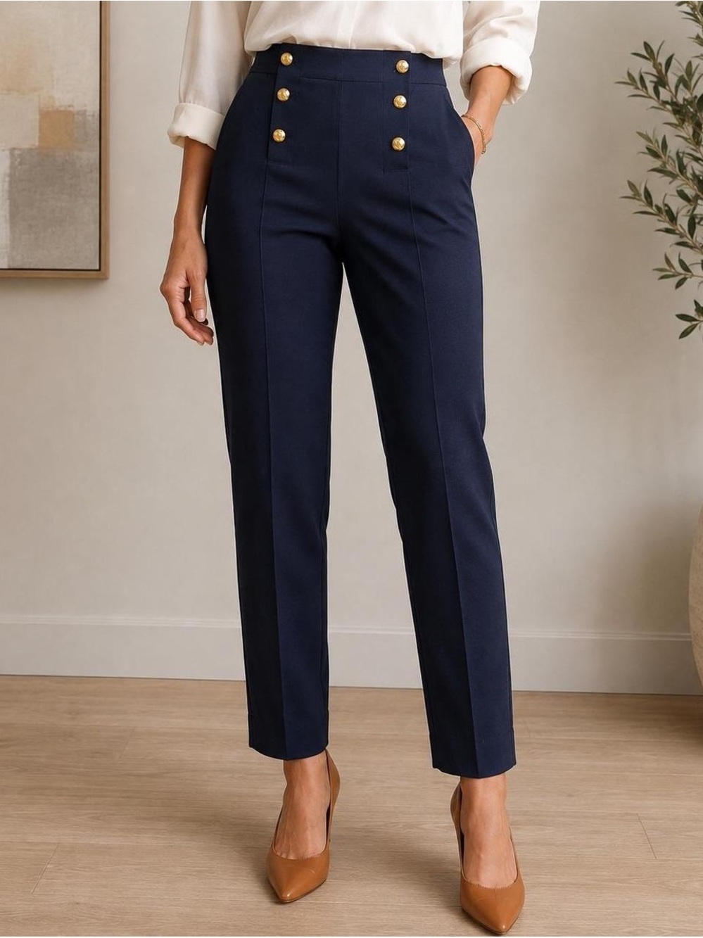 Banana Republic Avery Trousers- Navy with gold buttons